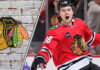 Chicago Blackhawks star Connor Bedard celebrating a goal and wondering about his next contract with the Chicago Blackhawks