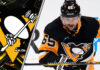 Pittsburgh Penguins defenseman Erik Karlsson skates during an NHL game, with ongoing NHL trade rumors surrounding his future with the team.