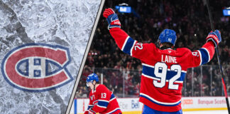 Montreal Canadiens winger Patrik Laine skates during a game, highlighting the ongoing trade and contract rumors surrounding him.
