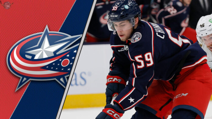 Analyzing Potential Trade Destinations for Yegor Chinakhov Columbus Blue Jackets forward Yegor Chinakhov skating during a game, amidst rumors of a trade request.