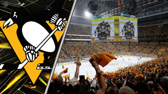 The Hoffmann Family: A New Force in the NHL? An overhead view of the PPG Paints Arena ice during a Pittsburgh Penguins game, with the team's logo at center ice.