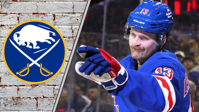 Could a Bowen Byram for Lafrenière Swap Make Sense? Alexis Lafrenière skates in his New York Rangers jersey amidst swirling NHL trade rumors linking him to the Buffalo Sabres.