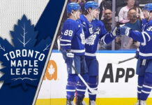 Toronto Maple Leafs celebrating a goal representing the team's hopes for the upcoming season
