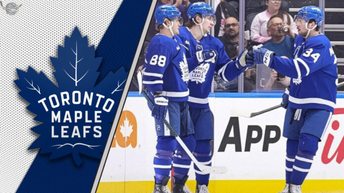 Toronto Maple Leafs celebrating a goal representing the team's hopes for the upcoming season
