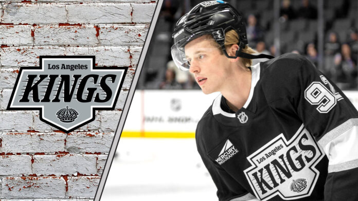 Is a Brandt Clarke Trade Imminent? LA Kings defenseman Brandt Clarke skates with the puck during an NHL game