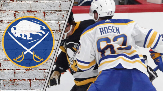 The Logjam Problem and a Perfect Trade Partner Buffalo Sabres prospect Isak Rosen hitting Sidney Crosby during a game with the Buffalo Sabres logo to the left as NHL trade rumors swirl around him