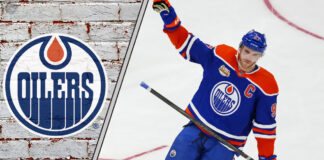 Edmonton Oilers captain Connor McDavid waving to the crowd
