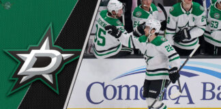 Dallas Stars forward Mavrik Bourque celebrates a goal during a pre-season game at the American Airlines Center.