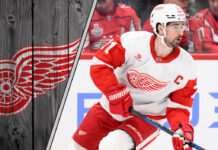 Dylan Larkin Point Projections 2025-26 Dylan Larkin skating with the Detroit Red Wings, preparing for the 2025-26 NHL season