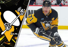 Pittsburgh Penguins star Evgeni Malkin skating during an NHL game, with a focused expression, representing the latest NHL trade rumors