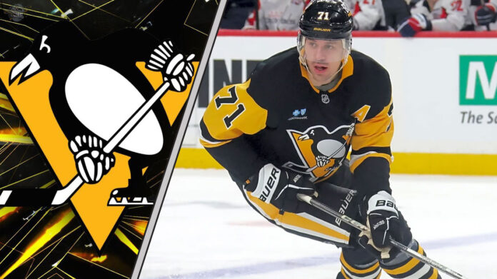 Pittsburgh Penguins star Evgeni Malkin skating during an NHL game, with a focused expression, representing the latest NHL trade rumors