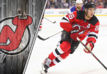 Jack Hughes in full flight for the New Jersey Devils, 2025-26 season point projection.