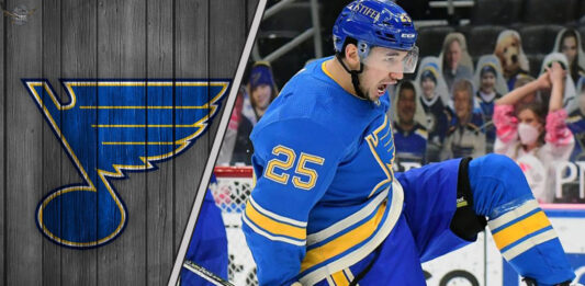 Jordan Kyrou St. Louis Blues skating, focusing on his offensive skill.