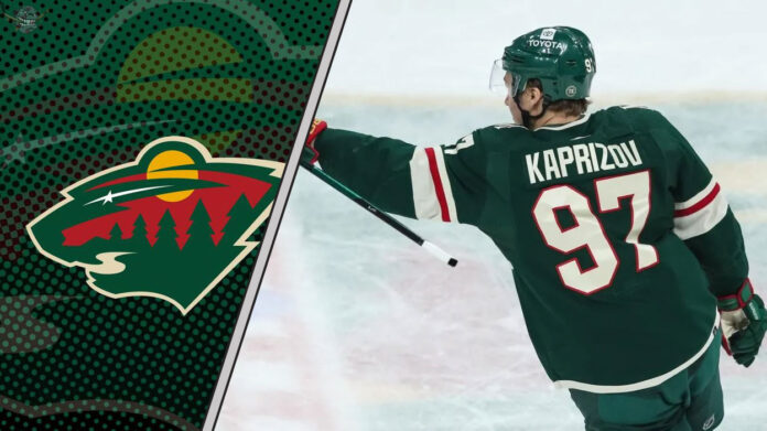 Minnesota Wild superstar Kirill Kaprizov looking focused during an NHL game as he contemplates his next contract.