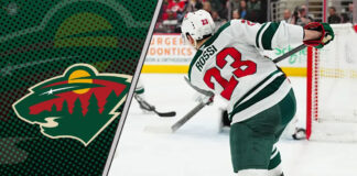 Minnesota Wild center Marco Rossi shooting the puck on net during an NHL game.