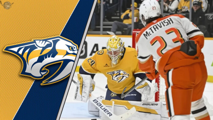 The Predators' Pursuit of McTavish: A High-Stakes Gamble Mason McTavish in action, with the Nashville Predators logo to the left representing the latest NHL trade rumors