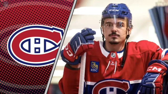 Montreal Canadiens defenseman Arber Xhekaj looking intense in an NHL game, showcasing the physical presence that makes him a valuable asset for the team.