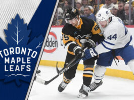 Morgan Rielly of the Toronto Maple Leafs and Erik Karlsson of the Pittsburgh Penguins, depicting the latest NHL trade rumors