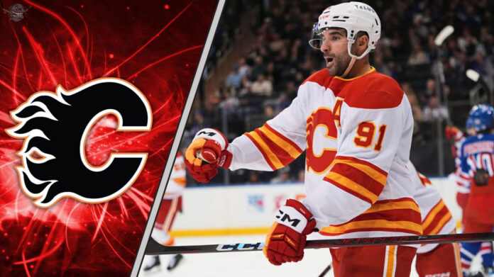 Nazem Kadri Calgary Flames power play action, 2025-26 NHL season fantasy hockey prediction