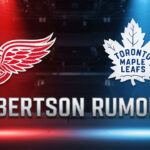 The Detroit Red Wings and Toronto Maple Leafs logos are featured side-by-side with the text "Robertson Rumors" in a large font below.