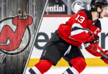 Nico Hischier skating for the New Jersey Devils - 2026 point projections