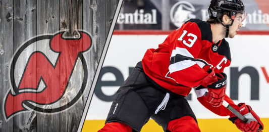 Nico Hischier skating for the New Jersey Devils - 2026 point projections
