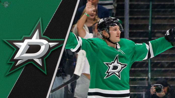 Why Hintz Is Primed for a Breakout and My Prediction Breakdown Roope Hintz in a Dallas Stars jersey, skating with the puck, ready for action, a dynamic shot capturing his intensity.