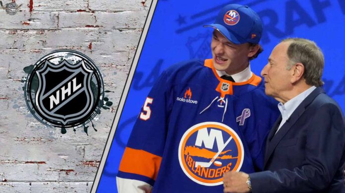 Matthew Schaefer the top Canadian NHL Draft pick 2025 posing with his new team jersey after being selected by the New York Islanders