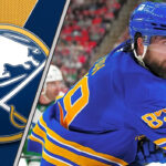 Alex Tuch, Buffalo Sabres forward, taking a shot during an NHL game, with intense focus, reflecting his projected strong 2025-26 season.