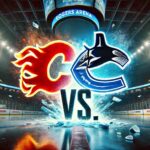 Calgary Flames vs. Vancouver Canucks: How to Watch Tonight’s Preseason Showdown Image of the Calgary Flames and Vancouver Canucks logos colliding in Rogers Arena, with spotlights and icy intensity.
