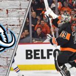 The Utah Mammoth’s Bold Bet: Why Carter Hart Could Be Their Game-Changer Carter Hart in a Philadelphia Flyers jersey with the Utah Mammoth logo to the left