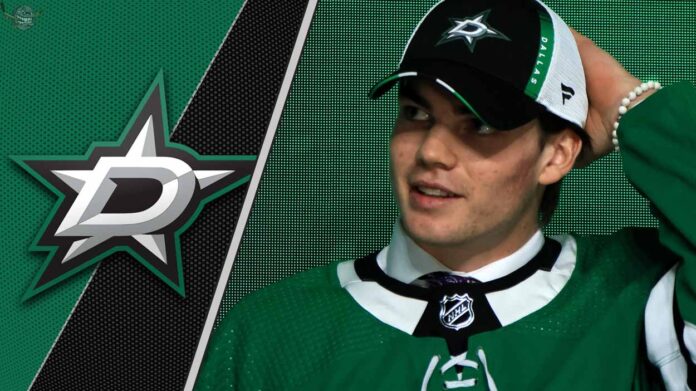 Dallas Stars' top 5 prospects for the 2025-26 season, featuring headshots of Lian Bichsel
