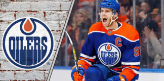 Edmonton Oilers captain Connor McDavid celebrates a goal during an NHL game, with a focus on the ongoing contract rumors surrounding him