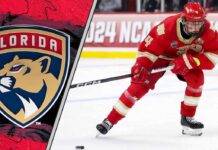Florida Panthers top prospect Jack Devine skating with the puck