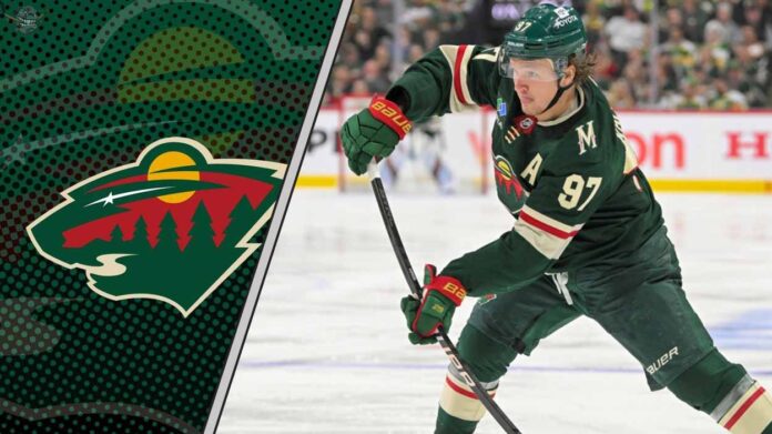 Minnesota Wild forward Kirill Kaprizov celebrating a goal on the ice