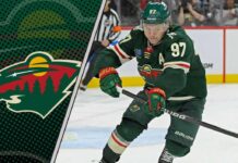 Kirill Kaprizov skates in his Minnesota Wild jersey, ready for a huge 2025-26 season according to our latest point projections.