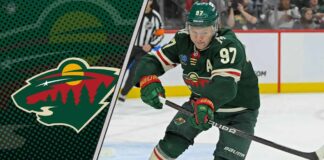 Kirill Kaprizov skates in his Minnesota Wild jersey, ready for a huge 2025-26 season according to our latest point projections.