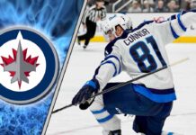 Winnipeg Jets star forward Kyle Connor skates with the puck during an NHL game