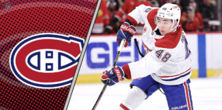 Lane Hutson in a Montreal Canadiens jersey quarterbacking the power play