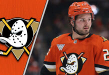 Anaheim Ducks center Mason McTavish looking on as NHL trade rumors swirl around him