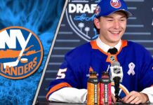 Matthew Schaefer talking to the media after being drafted #1 overall by the New York Islanders