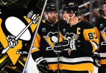 Pittsburgh Penguins players celebrating a goal amidst swirling NHL trade rumors