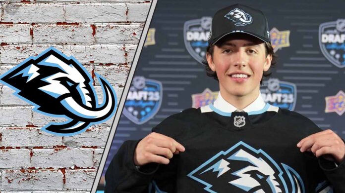 utah-mammoth-top-prospects-collage-2025 An image of top 5 Utah Mammoth prospect featuring Caleb Desnoyers