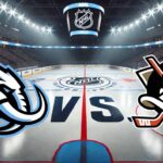 Utah Mammoth and Anaheim Ducks logos facing off on the ice.