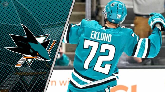 william-eklund-point-projections-2025-26 San Jose Sharks forward William Eklund celebrates a goal during a 2025-26 season preview, highlighting our fantasy point projections.