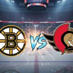 A widescreen image showing the Boston Bruins and Ottawa Senators logos in a stylized collision, with a "VS" graphic between them, over an illuminated hockey rink with the Coca-Cola logo on the boards.