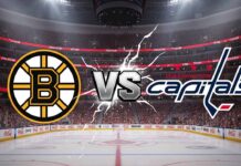 A thrilling hockey game between the Boston Bruins and the Washington Capitals at Capital One Arena.