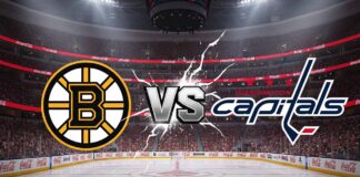 A thrilling hockey game between the Boston Bruins and the Washington Capitals at Capital One Arena.