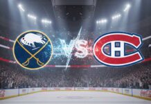 Buffalo Sabres vs Montreal Canadiens faceoff at Bell Centre October 20, 2025