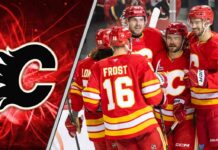 Calgary Flames celebrate a goal signifying their hopes of scoring more goals